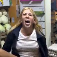 Blonde Woman Screaming in Grocery Store