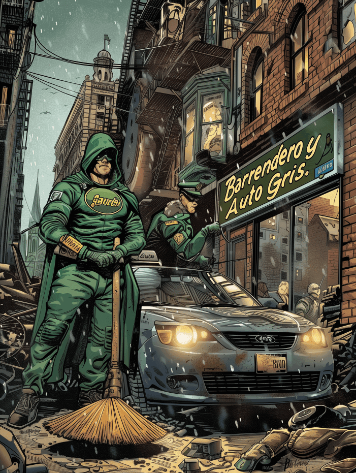 Street Sweeper And Grey Car As Superheroes