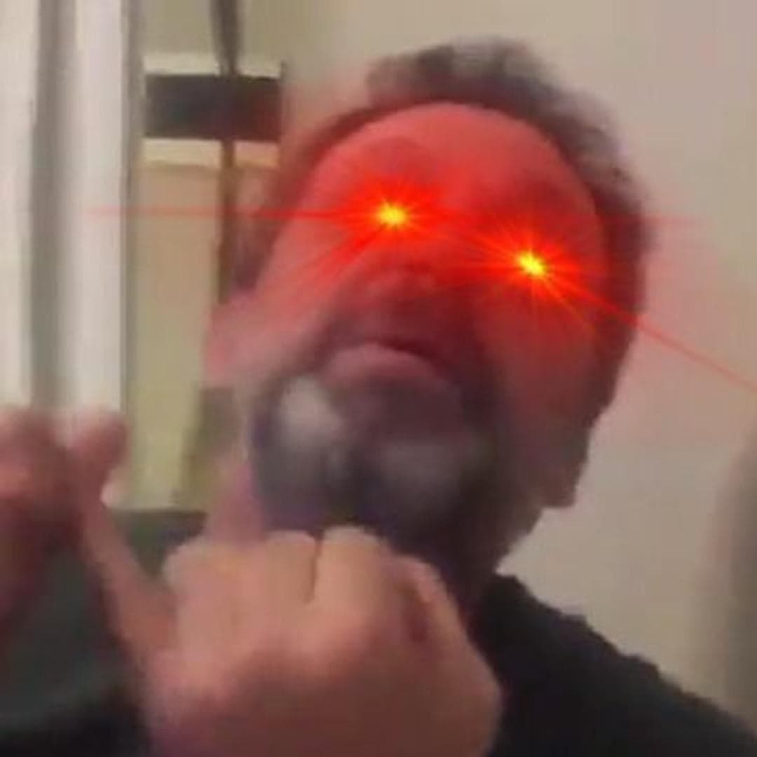 Screaming Man Gets Glowing Red Laser Eyes