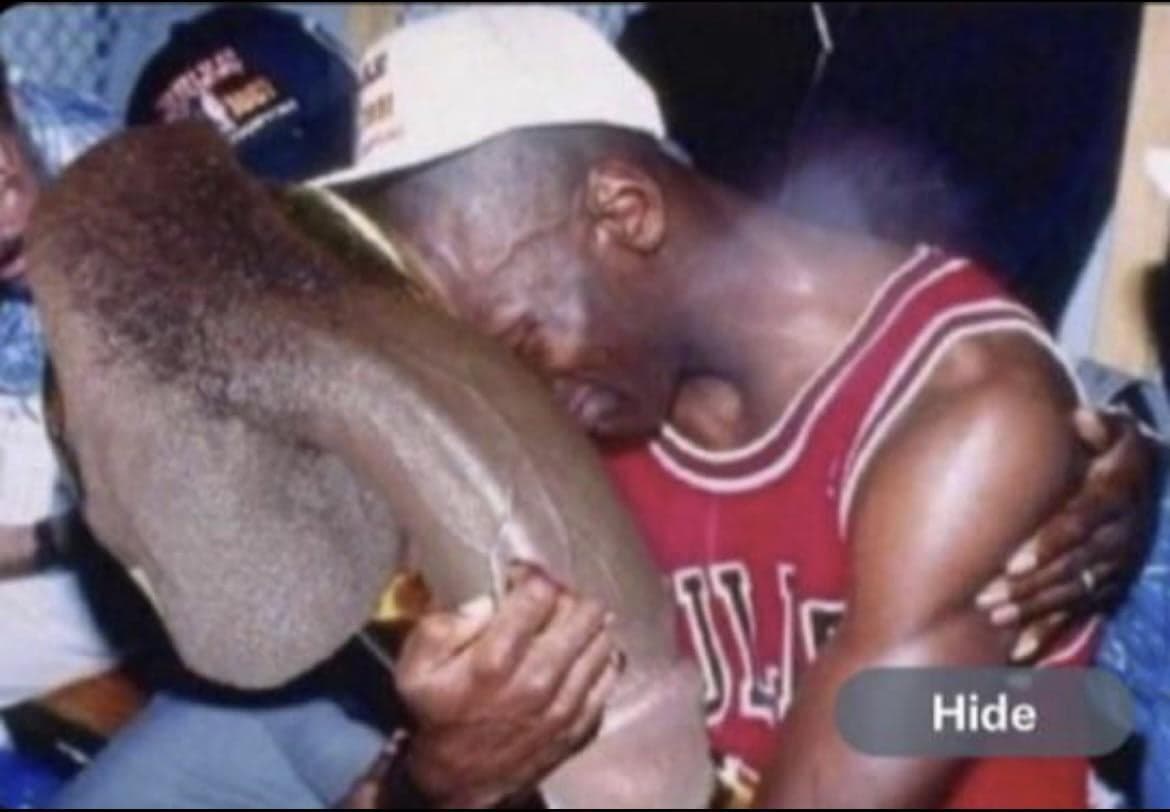 Michael Jordan Cries Hugging Championship Trophy