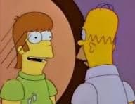 Homer Sees His Younger Haired Self In Mirror