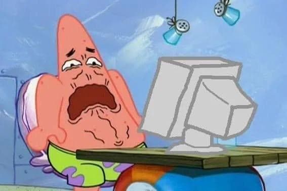 Patrick Star Sobbing at His Computer