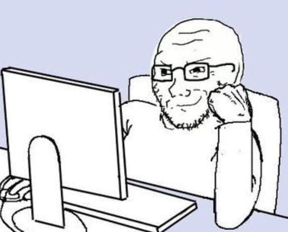 Smug Wojak Satisfied at His Computer